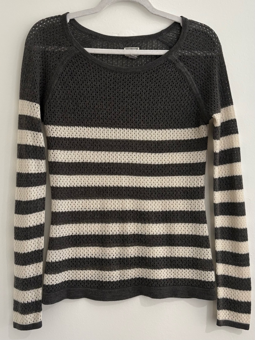 Converse One Star Gray White Striped Open Knit Sweater S